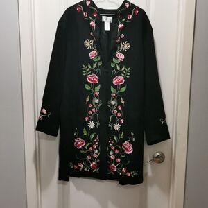 Victor Costa Elegant Black Jacket with floral embroidery.